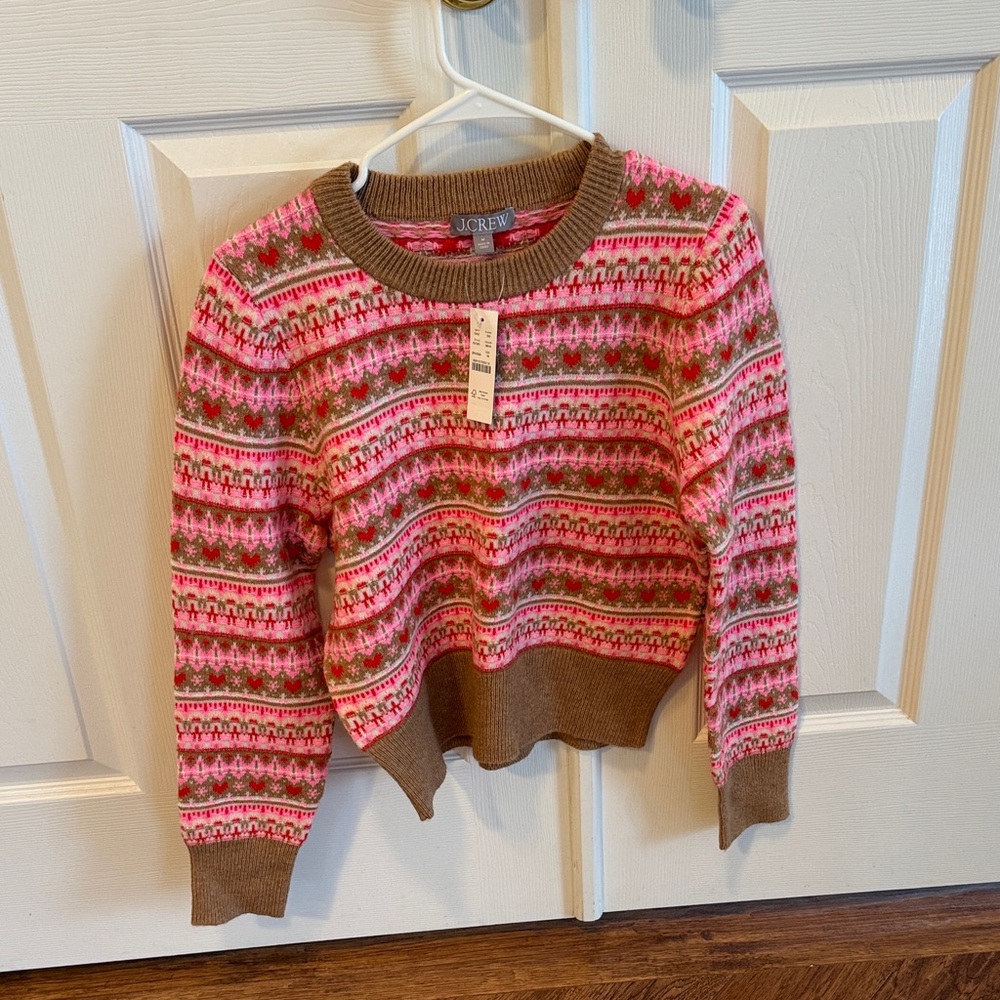 J. Crew Pink and Brown Patterned Sweater